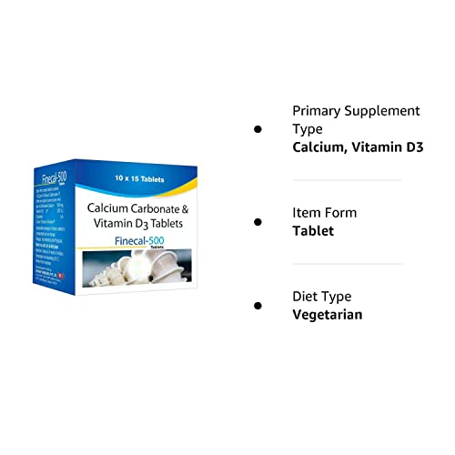 Finecal-500 - Bone & Joint Health Supplement with Calcium Carbonate & Vitamin D3 - 150 Tablets