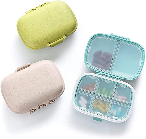 Pill Medicine Organizer Storage Box with 8 Compartments - Moisture Proof, Made of Food Grade Cereal Fiber, BPA free Wheat Straw Material (Random Colour)
