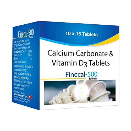 Finecal-500 - Bone & Joint Health Supplement with Calcium Carbonate & Vitamin D3 - 150 Tablets