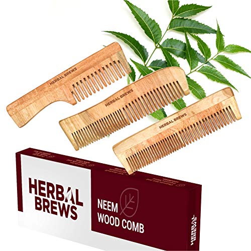 Desi Neem Wooden Comb for Women & Men | Hair Growth | Anti-Bacterial, Dandruff Remover & Hair Styling Comb | Handcrafted (Set of 3)