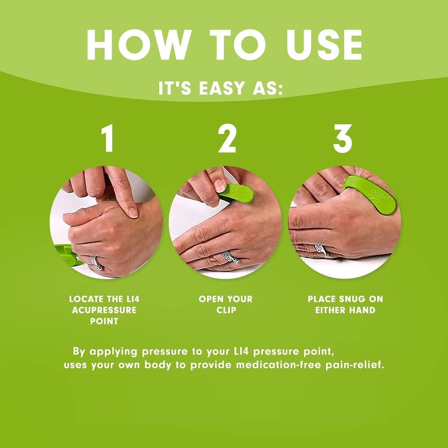 Headache and Migraine Relief Acupressure Wearable – Relaxation, Natural Stress Alleviation for Tension, Hand Pressure Massage Clip for LI4 Point