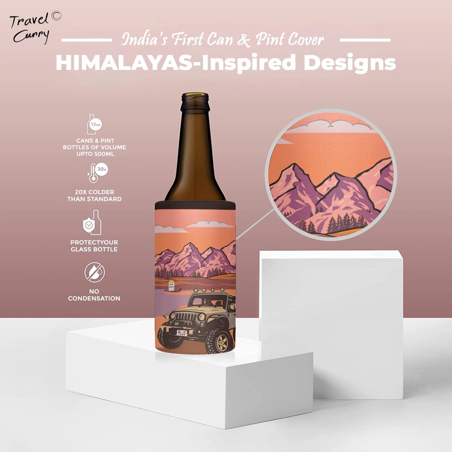 Can Covers - Reusable Neoprene Insulator Sleeve Coozies for Bottle Pints 330 ml/Cola or Energy Drink Cans Upto 500 ml - Himalayas Inspired Premium Design - Set of 5