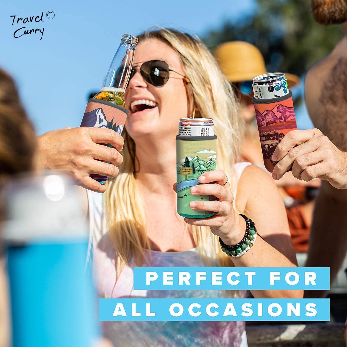Can Covers - Reusable Neoprene Insulator Sleeve Coozies for Bottle Pints 330 ml/Cola or Energy Drink Cans Upto 500 ml - Himalayas Inspired Premium Design - Set of 5