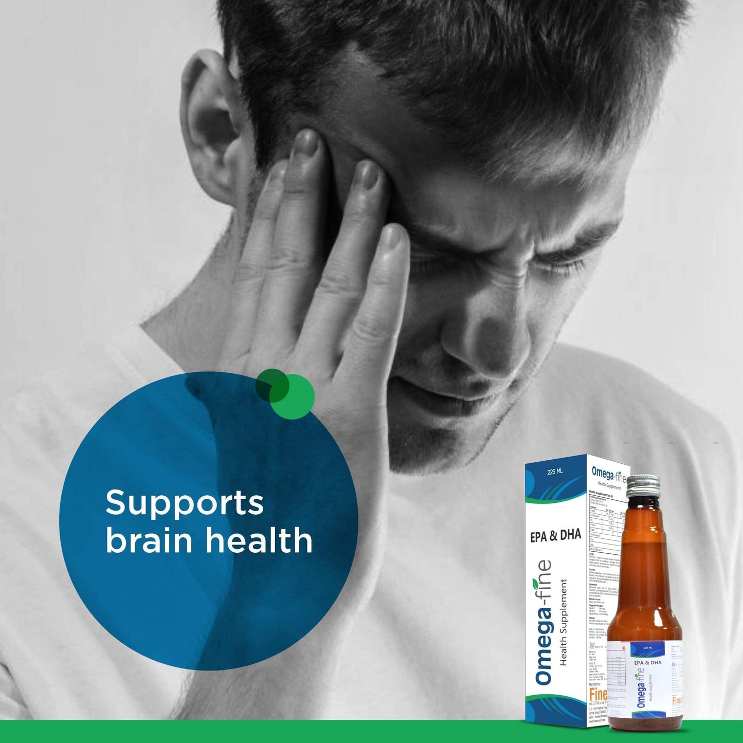 Omegafine Health Supplement Syrup with Fish Oil (Omega - 3, EPA, DHA) For Brain Health & Immunity - 225ml