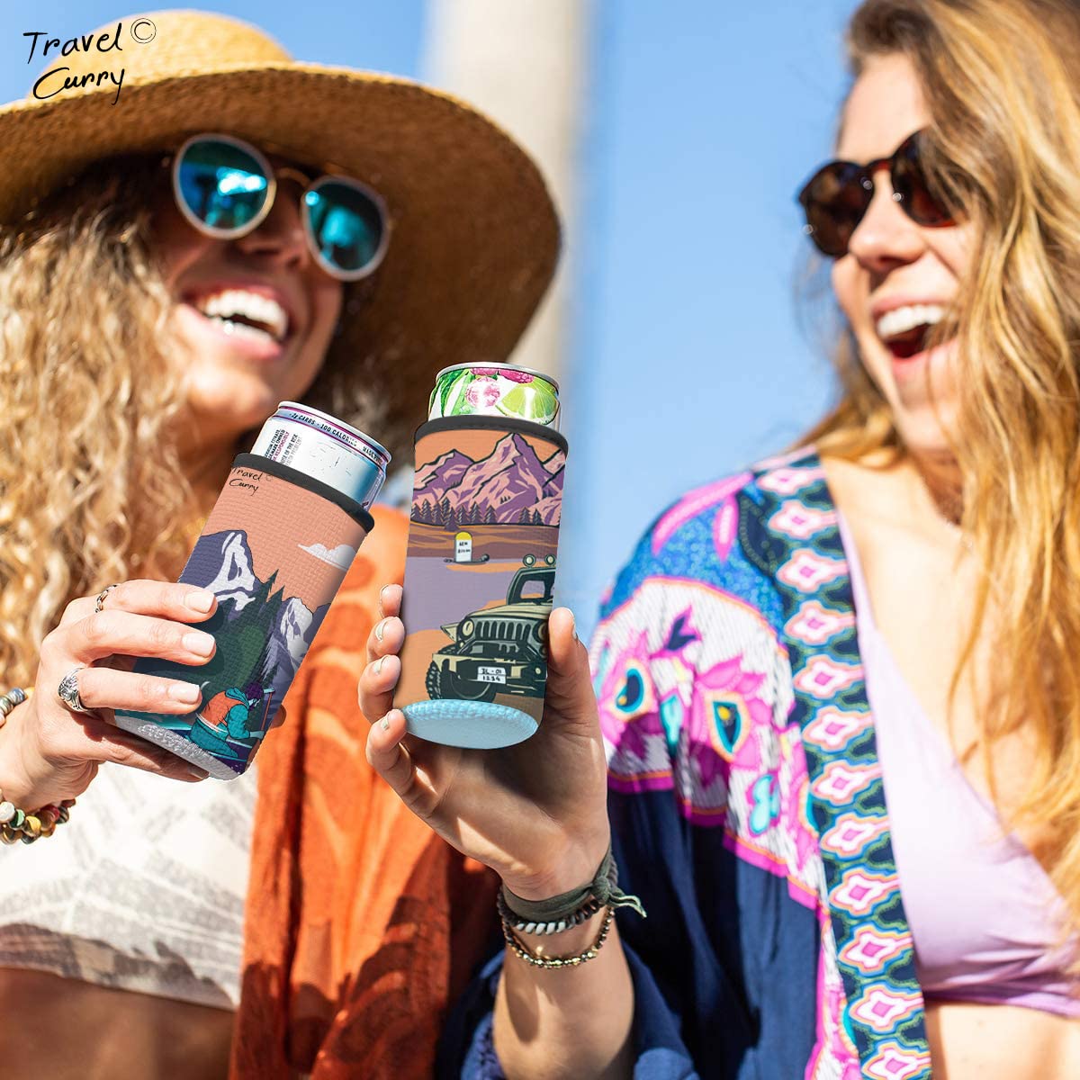 Can Covers - Reusable Neoprene Insulator Sleeve Coozies for Bottle Pints 330 ml/Cola or Energy Drink Cans Upto 500 ml - Himalayas Inspired Premium Design - Set of 5