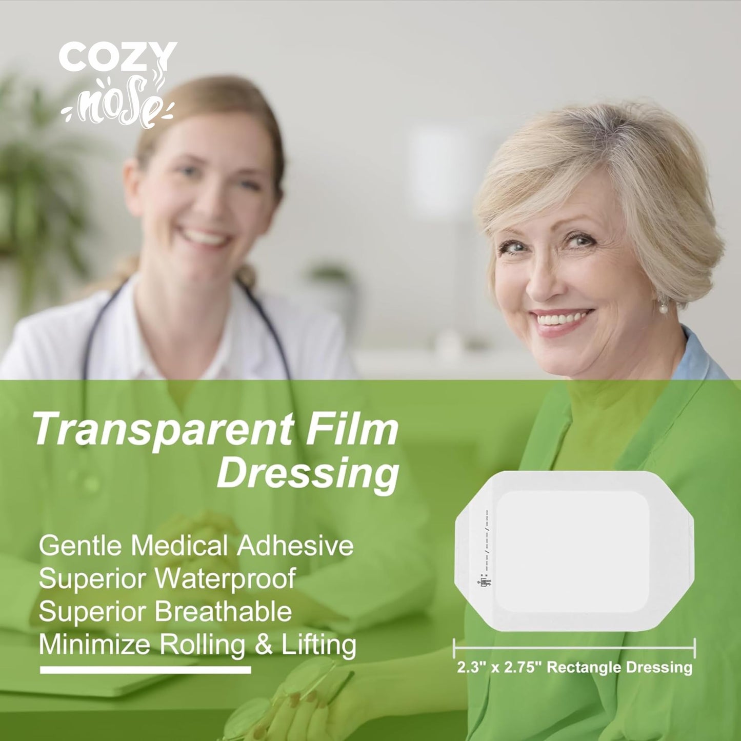 Transparent Film Dressing 5 Packs, Waterproof Wound Cover Bandage, Post Surgical Shower or Tattoo Aftercare Bandage, IV Shield, Adhesive Patches (2.3" x 2.75")