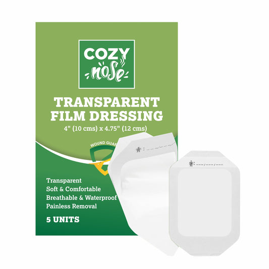 Transparent Film Dressing 5 Packs, Waterproof Wound Cover Bandage, Post Surgical Shower or Tattoo Aftercare Bandage, IV Shield, Adhesive Patches (4" x 4.75")