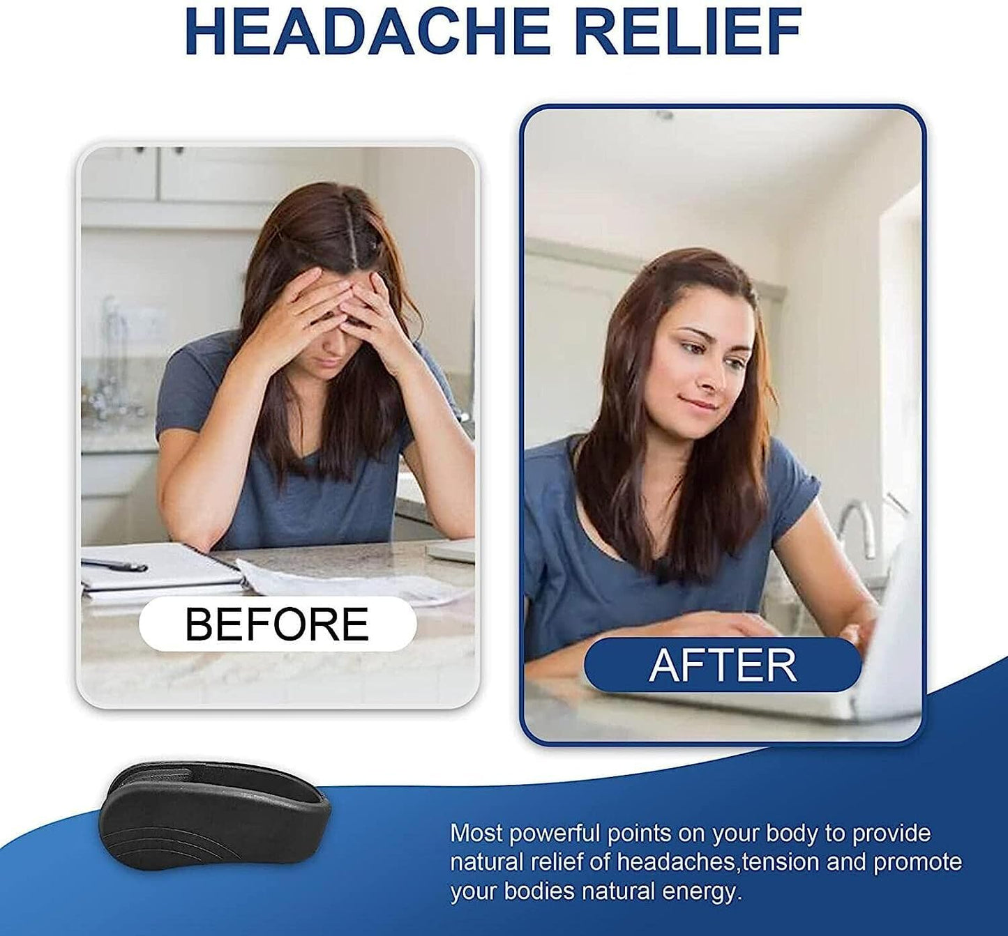 Headache and Migraine Relief Acupressure Wearable – Relaxation, Natural Stress Alleviation for Tension, Hand Pressure Massage Clip for LI4 Point