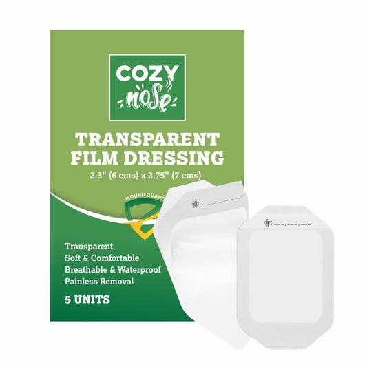 Transparent Film Dressing 5 Packs, Waterproof Wound Cover Bandage, Post Surgical Shower or Tattoo Aftercare Bandage, IV Shield, Adhesive Patches (2.3" x 2.75")