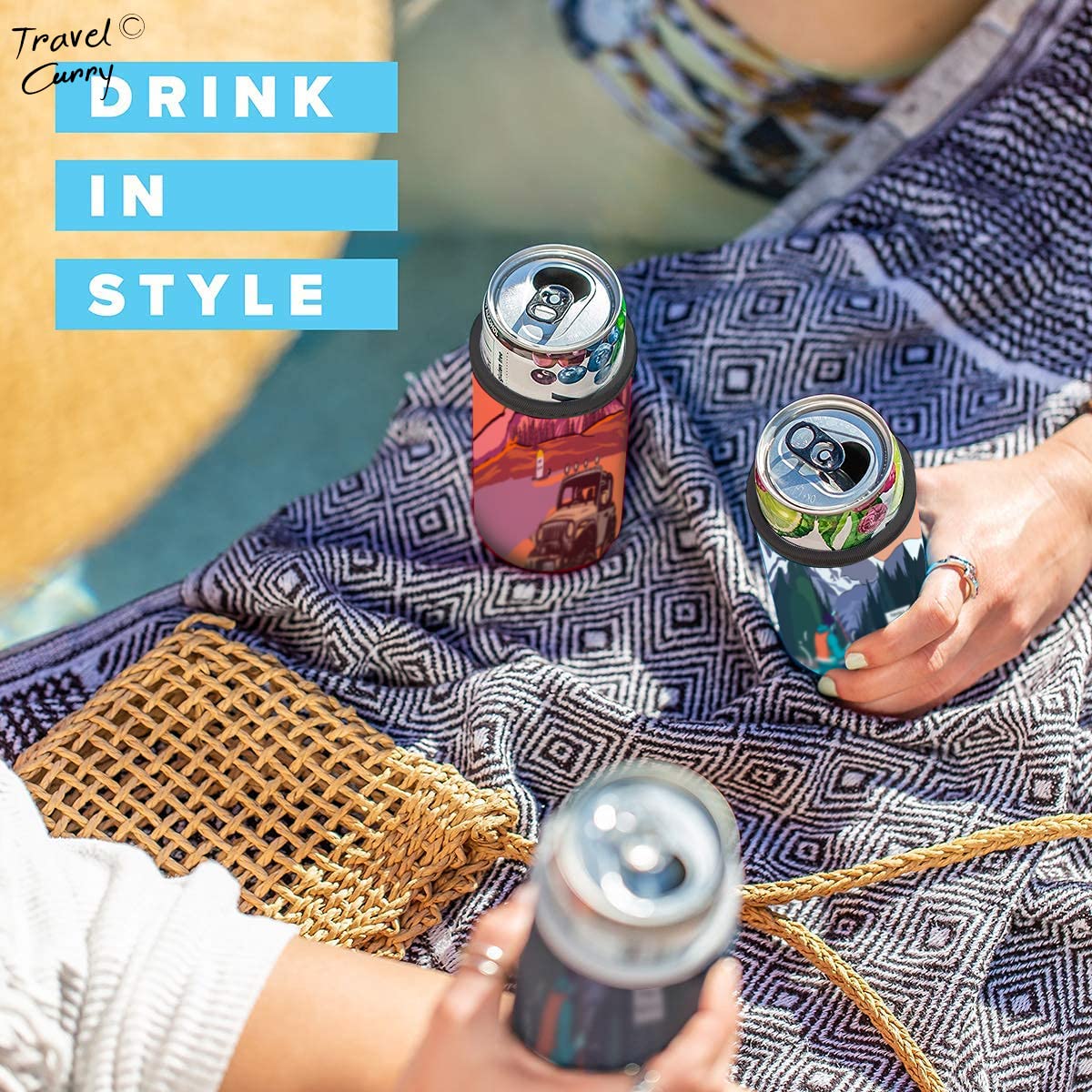 Can Covers - Reusable Neoprene Insulator Sleeve Coozies for Bottle Pints 330 ml/Cola or Energy Drink Cans Upto 500 ml - Himalayas Inspired Premium Design - Set of 5