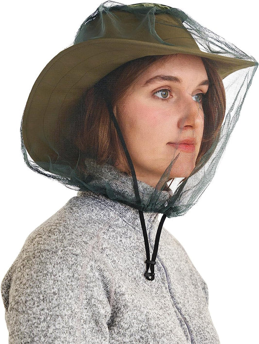 Mosquito Head Net | Ultra Large & Long Bug Face Netting For Hats - Insect Net Mask Cover With Extra Fine Fly Screen Holes - Outdoor Protection For Men & Women - Black