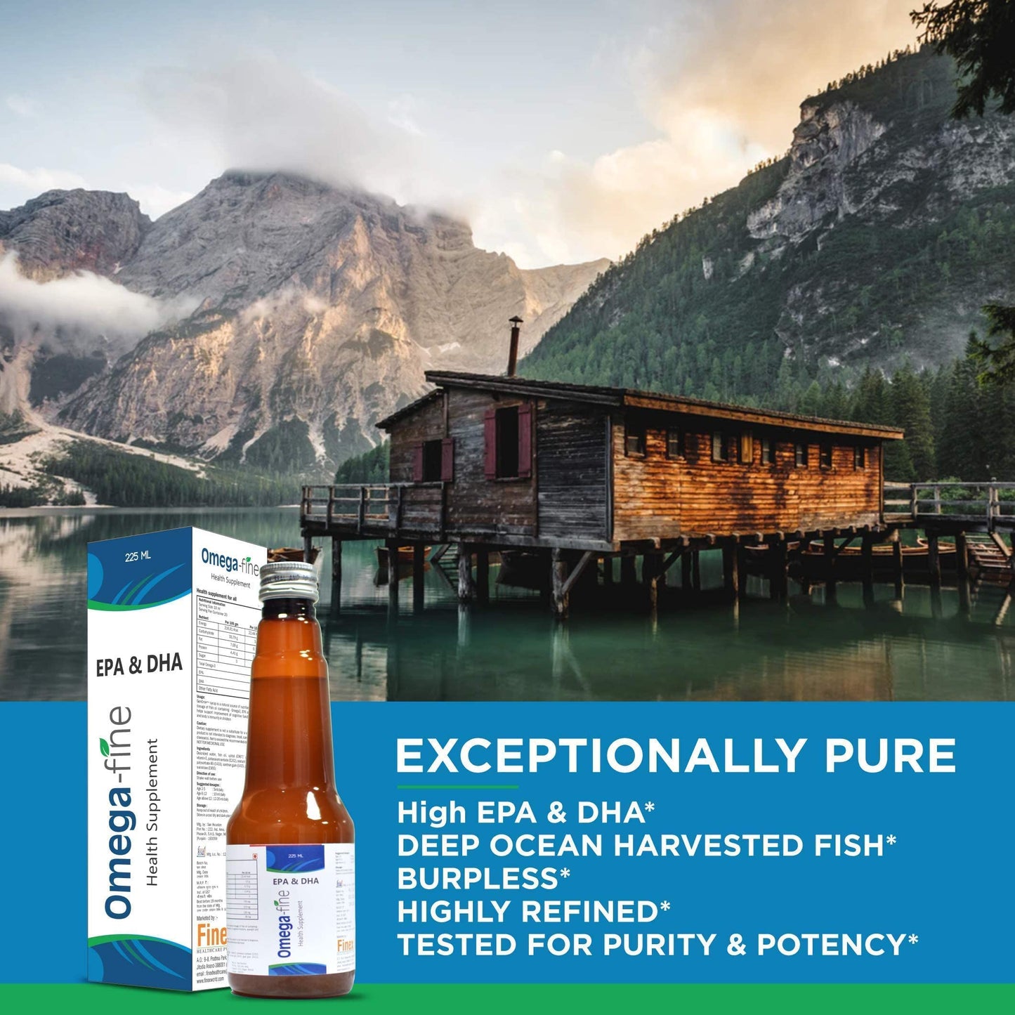 Omegafine Health Supplement Syrup with Fish Oil (Omega - 3, EPA, DHA) For Brain Health & Immunity - 225ml