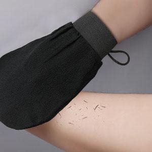 Moroccan Bathing Exfoliating Glove Mitt - Latest bathing sponge body scrubber | Microdermabrasion at Home, Visibly Lift Away Dead Skin, Great for Tan Removal (Black)