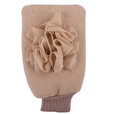 Moroccan Bathing Exfoliating Glove Mitt - Latest bathing sponge body scrubber | Microdermabrasion at Home, Visibly Lift Away Dead Skin, Great for Tan Removal (Khaki)
