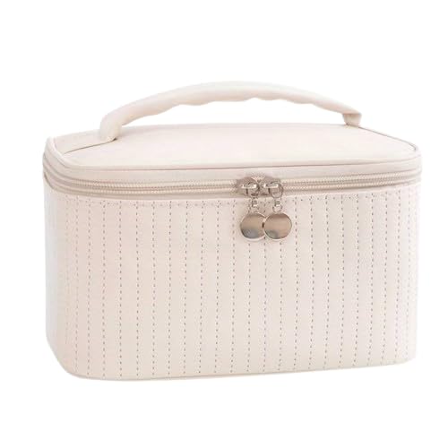 Toiletry Bag for Men and Women for Travel - Cosmetics Organizer Kit - Makeup Bag Portable PU Leather Waterproof Makeup Case Multifunctional Makeup Bag with Brush Compartment (Beige)