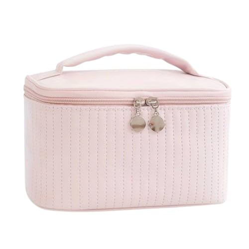 Toiletry Bag for Men and Women for Travel - Cosmetics Organizer Kit - Makeup Bag Portable PU Leather Waterproof Makeup Case Multifunctional Makeup Bag with Brush Compartment (Pink)