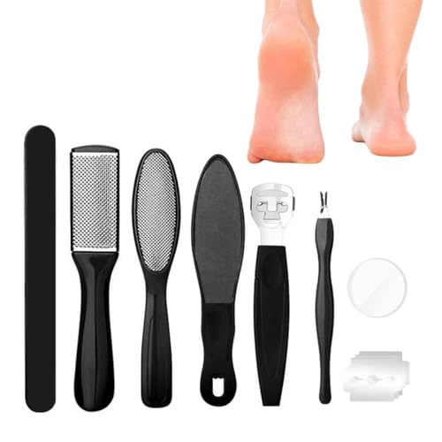 Pedicure Tools for Feet - 8 in 1 Pedicure Kit | Foot Scrubber for Dead Skin, Callus Remover, Foot Scraper, Foot File, Pitchfork, Filer for Nail Repair - 1 Set (Black)