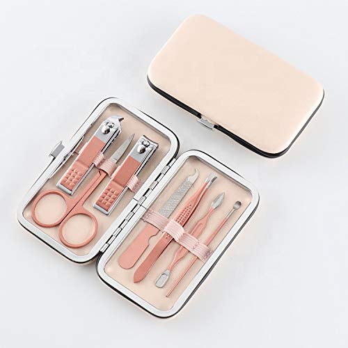 Manicure Pedicure Kit for Women for Foot, Hand & Face Care with LUXURY TRAVEL Case | Nail Cutter Kit Set, Nail Clipper, Eyebrow Scissors, Tweezers, Nail File, Grooming Kit for Men & Women - 7 in 1 Kit - Rose Gold