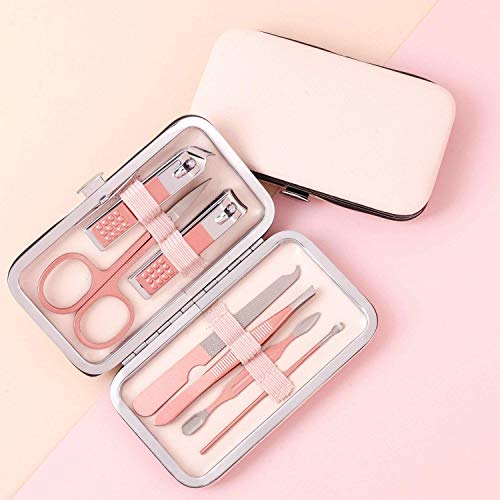 Manicure Pedicure Kit for Women for Foot, Hand & Face Care with LUXURY TRAVEL Case | Nail Cutter Kit Set, Nail Clipper, Eyebrow Scissors, Tweezers, Nail File, Grooming Kit for Men & Women - 7 in 1 Kit - Rose Gold