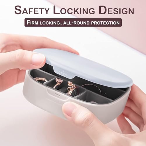 Travel Jewellery Box, Small Jewellery Organiser, Mini Jewellery Storage Case with Mirror for Rings Earrings Necklace, Washable Portable Jewellery Box Gift for Women Girls (Grey)