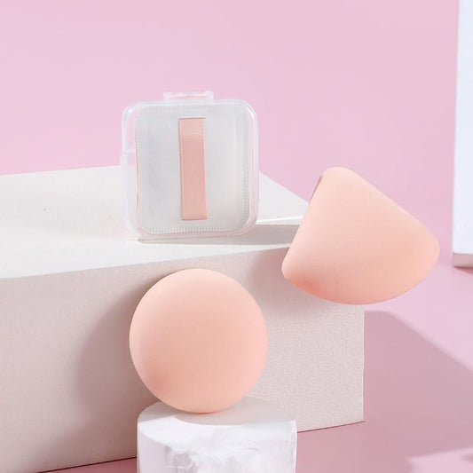 Makeup Sponges for Foundation - Makeup Sponge Set for Blending - Beauty Blender Set of 3 Fluffy Puffs(Different Shapes) with Satin Ribbon- Flawless for Cream, Powder and Liquid (Peach)