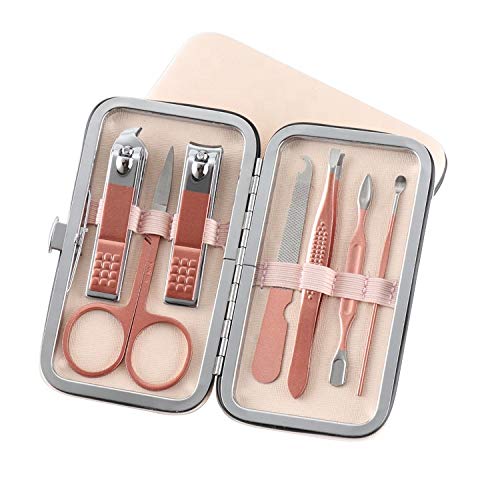 Manicure Pedicure Kit for Women for Foot, Hand & Face Care with LUXURY TRAVEL Case | Nail Cutter Kit Set, Nail Clipper, Eyebrow Scissors, Tweezers, Nail File, Grooming Kit for Men & Women - 7 in 1 Kit - Rose Gold