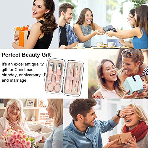 Manicure Pedicure Kit for Women for Foot, Hand & Face Care with LUXURY TRAVEL Case | Nail Cutter Kit Set, Nail Clipper, Eyebrow Scissors, Tweezers, Nail File, Grooming Kit for Men & Women - 7 in 1 Kit - Rose Gold