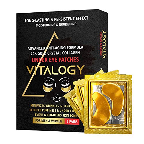 Under Eye Patches for Dark Circles and Wrinkles | 24K Gold Anti-Aging Mask, Pads for Puffy Eyes & Bags | Collagen Eye Mask with Natural Extracts & Hyaluronic Acid (Pack of 5 Pairs)