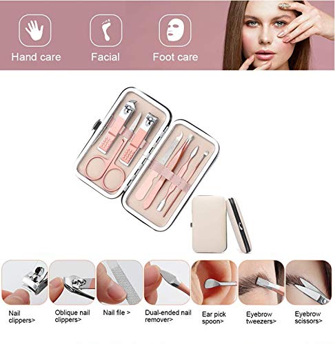 Manicure Pedicure Kit for Women for Foot, Hand & Face Care with LUXURY TRAVEL Case | Nail Cutter Kit Set, Nail Clipper, Eyebrow Scissors, Tweezers, Nail File, Grooming Kit for Men & Women - 7 in 1 Kit - Rose Gold