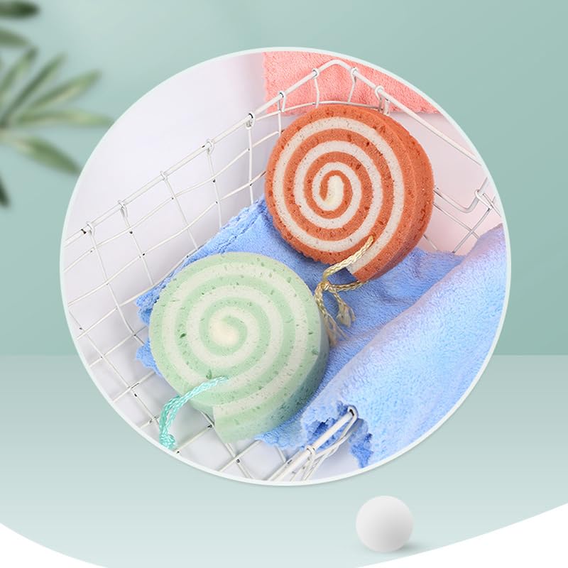 Body Scrubber Exfoliating Bath Sponge - for Adults, Children, Babies and Pregnant Women - Set of 2 (Swiss Roll Shaped)