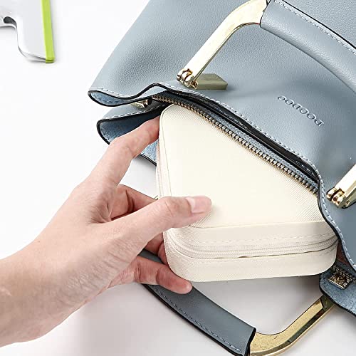 Jewellery Organisers Storage Box - Travel Case, Portable Jewellery Holder for Rings, Earrings, Necklace, Bracelet, Bangles Organizer, Gifts for Girls & Women (White, Faux Leather)