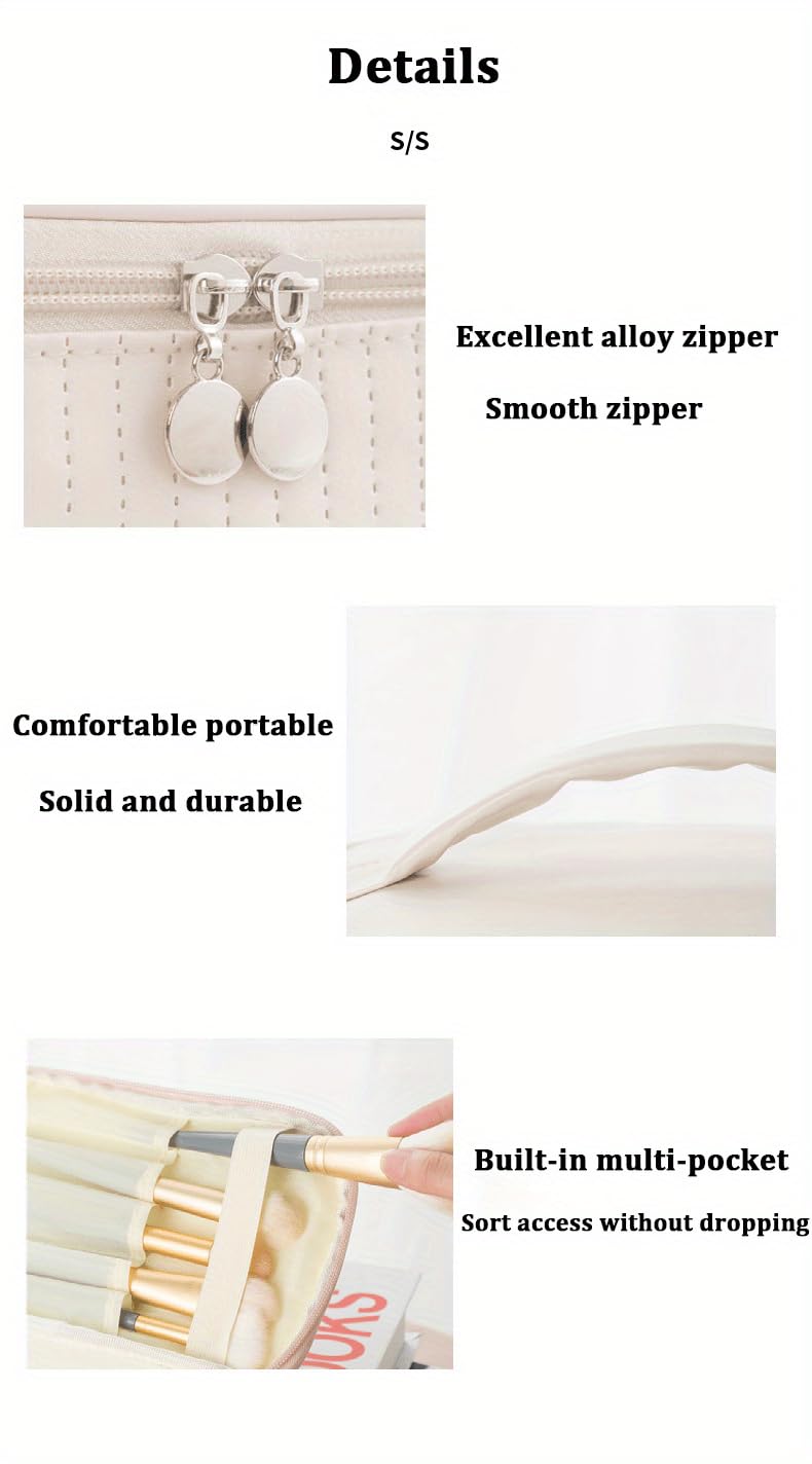 Toiletry Bag for Men and Women for Travel - Cosmetics Organizer Kit - Makeup Bag Portable PU Leather Waterproof Makeup Case Multifunctional Makeup Bag with Brush Compartment (Pink)