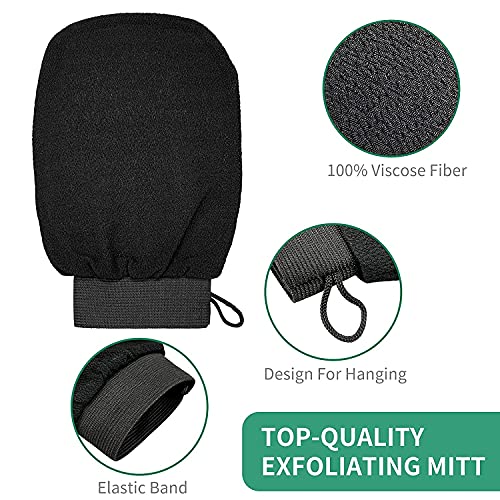 Moroccan Bathing Exfoliating Glove Mitt - Latest bathing sponge body scrubber | Microdermabrasion at Home, Visibly Lift Away Dead Skin, Great for Tan Removal (Black)