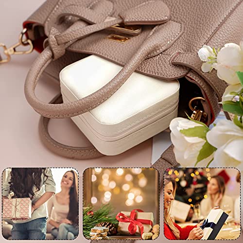 Jewellery Organisers Storage Box - Travel Case, Portable Jewellery Holder for Rings, Earrings, Necklace, Bracelet, Bangles Organizer, Gifts for Girls & Women (White, Faux Leather)