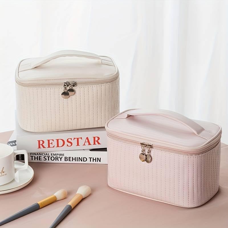 Toiletry Bag for Men and Women for Travel - Cosmetics Organizer Kit - Makeup Bag Portable PU Leather Waterproof Makeup Case Multifunctional Makeup Bag with Brush Compartment (Pink)
