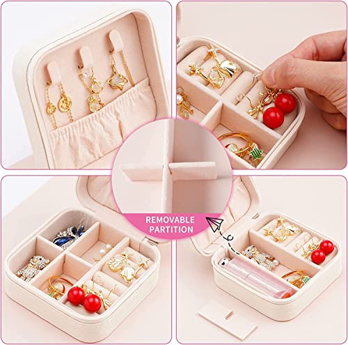 Jewellery Organisers Storage Box - Travel Case, Portable Jewellery Holder for Rings, Earrings, Necklace, Bracelet, Bangles Organizer, Gifts for Girls & Women (White, Faux Leather)