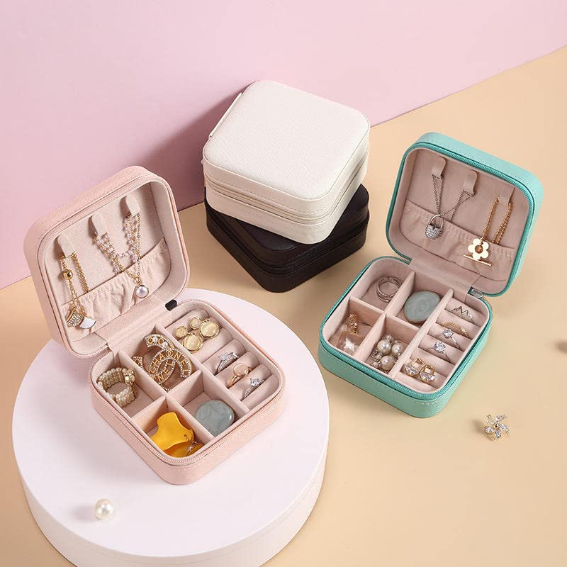 Jewellery Organisers Storage Box - Travel Case, Portable Jewelery Holder for Rings, Earrings, Necklace, Bracelet, Bangles Organizer, Gifts for Girls & Women (Pink, Faux Leather)