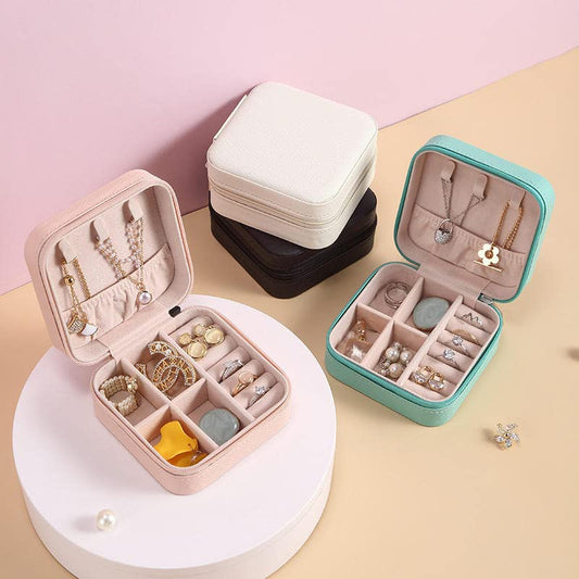 Jewellery Organisers Storage Box - Travel Case, Portable Jewelery Holder for Rings, Earrings, Necklace, Bracelet, Bangles Organizer, Gifts for Girls & Women (Pink, Faux Leather)