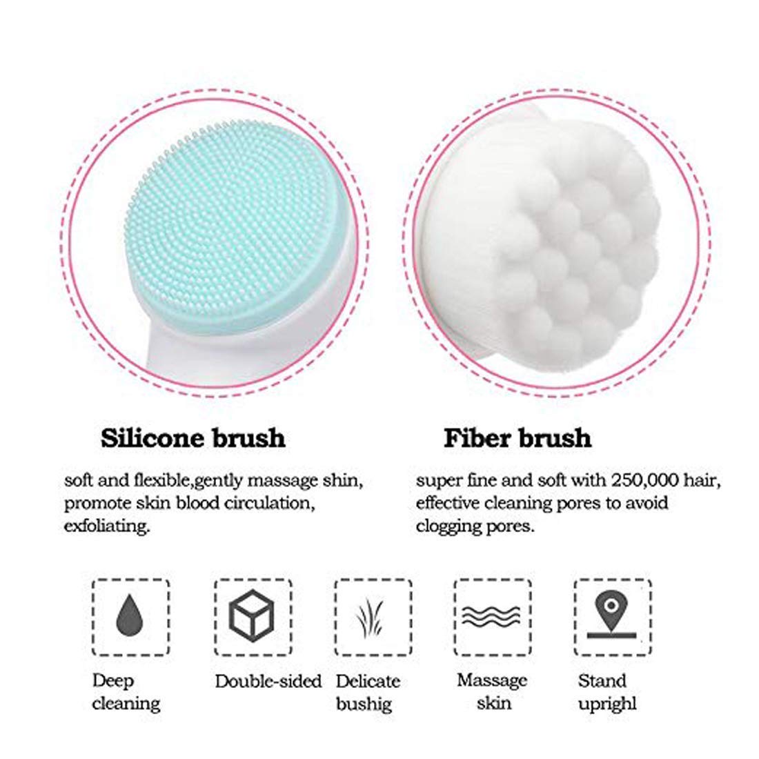 Facial Brush and Headband Set - Deep Cleansing Manual (Non-Electric) Dual Action Silicone Facial Brush & Superfine Fur Spa Shower Face Wash Bowknot Headband Set - Assorted Colours