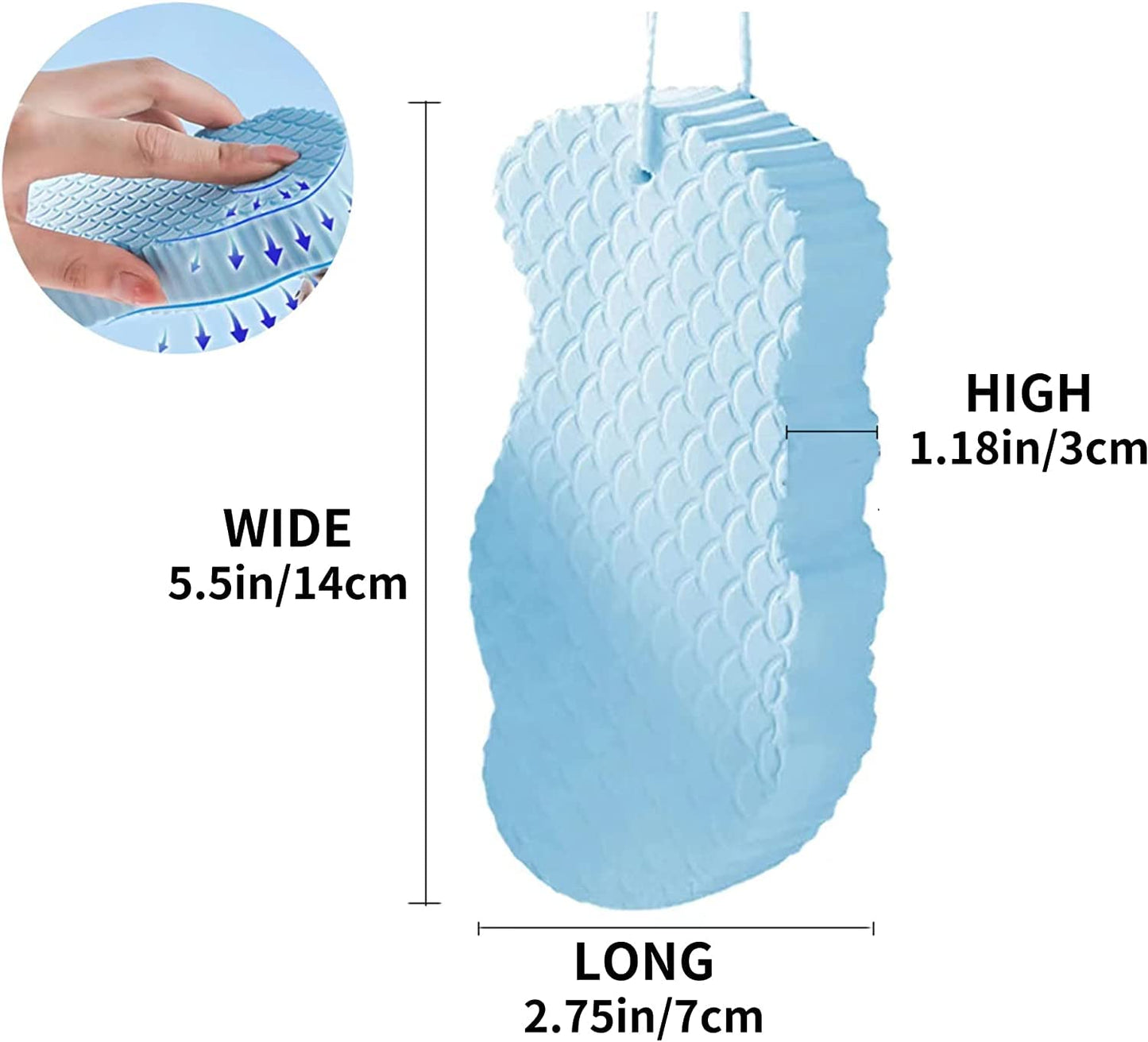 Body Scrubber Exfoliating 3D Bath Sponge - Super Soft Shower Sponge, Reusable for Adults, Children and Pregnant Women - 1 Pc (Blue)