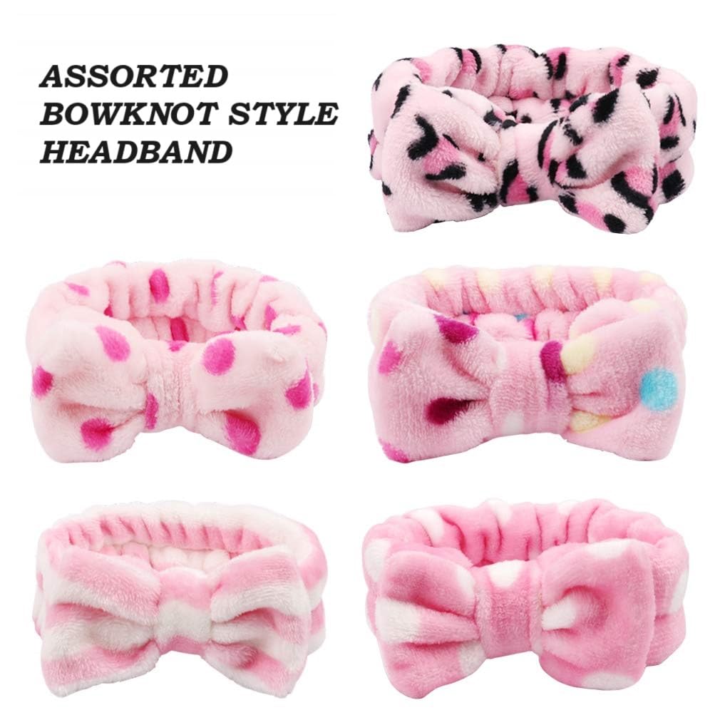 Facial Brush and Headband Set - Deep Cleansing Manual (Non-Electric) Dual Action Silicone Facial Brush & Superfine Fur Spa Shower Face Wash Bowknot Headband Set - Assorted Colours