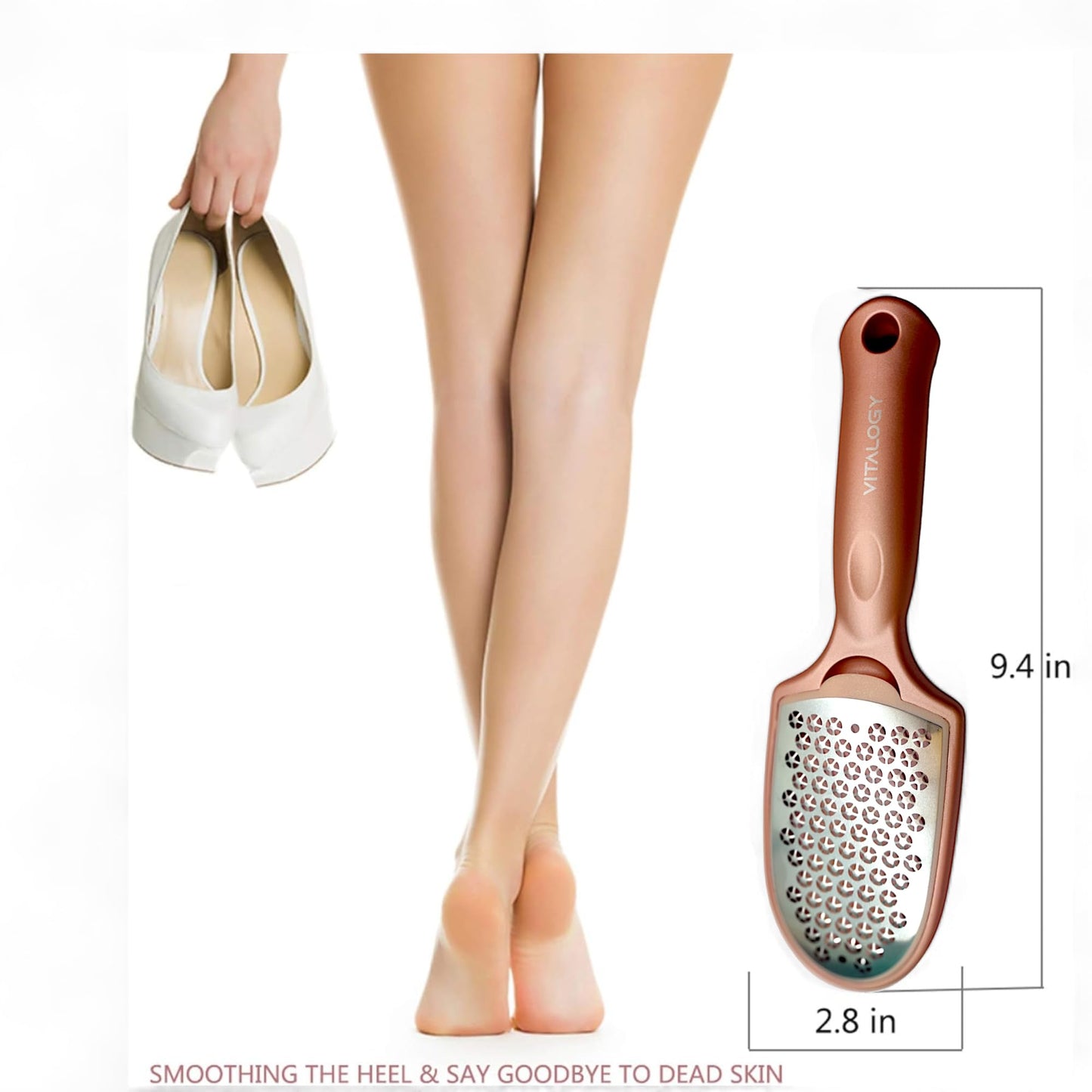 Callus Remover for Feet | Double-sided Foot Scrubber with Removable Plate and Container for Dead Skin | Rose Gold With Dander Collection Cavity