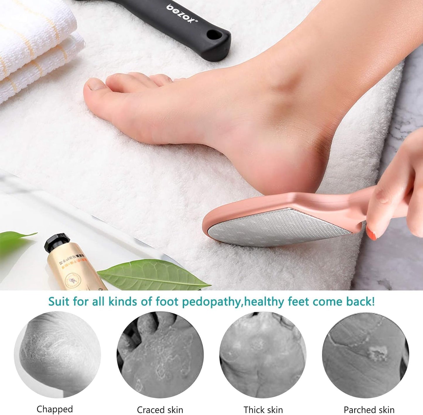 Callus Remover for Feet | Double-sided Foot Scrubber with Removable Plate and Container for Dead Skin | Rose Gold With Dander Collection Cavity