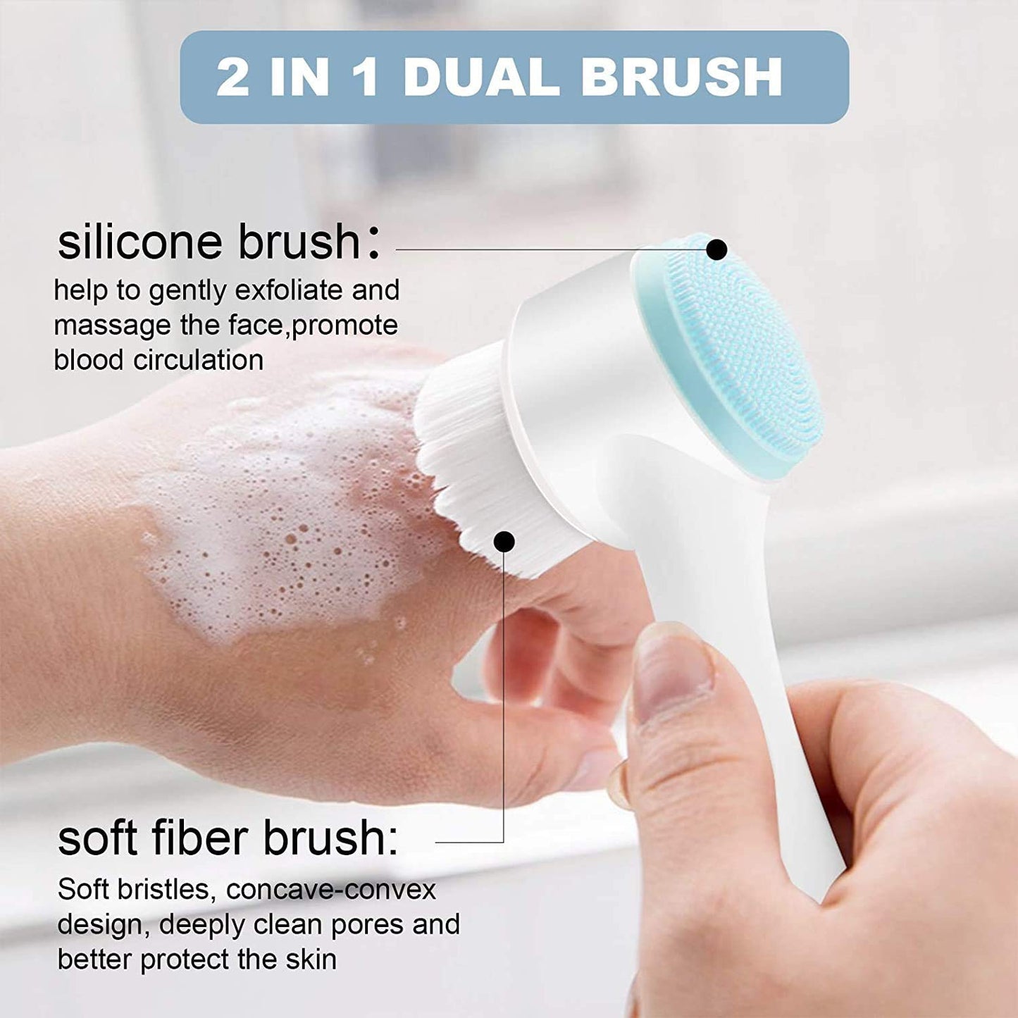 Facial Brush and Headband Set - Deep Cleansing Manual (Non-Electric) Dual Action Silicone Facial Brush & Superfine Fur Spa Shower Face Wash Bowknot Headband Set - Assorted Colours