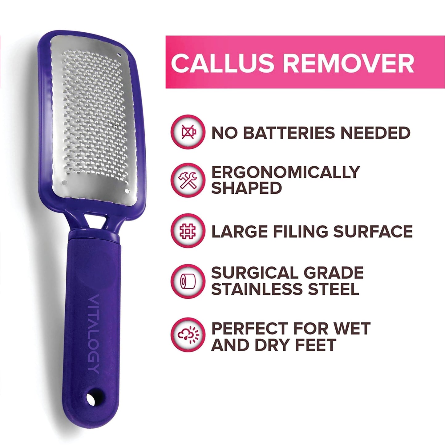 Callus Remover for Feet | Foot Scrubber for Dead Skin Remover | Removes Hard Skin, Leaves Feet Smooth | Pedicure tools - Foot Scraper Rasp (PURPLE)
