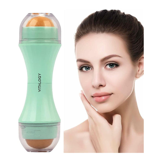 Oil Absorbing Volcanic Roller | Oil Control On-The-Go | REAL Volcanic Stone Face Roller, Portable & Reusable for Instant Results, Remove Excess Shine from Oily Skin - Double Sided (Green)