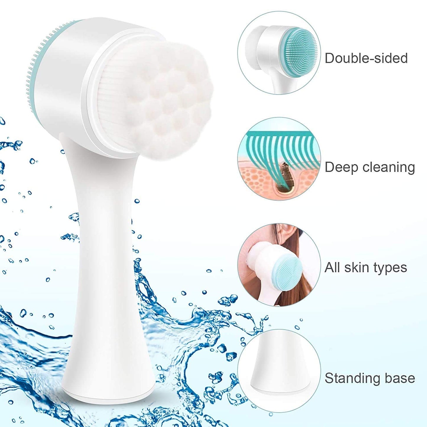 Facial Brush and Headband Set - Deep Cleansing Manual (Non-Electric) Dual Action Silicone Facial Brush & Superfine Fur Spa Shower Face Wash Bowknot Headband Set - Assorted Colours