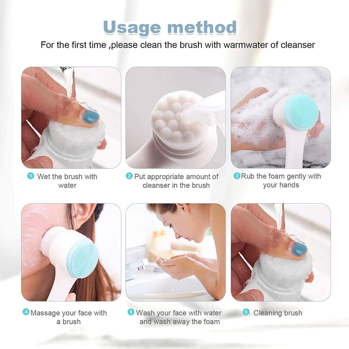 Facial Brush and Headband Set - Deep Cleansing Manual (Non-Electric) Dual Action Silicone Facial Brush & Superfine Fur Spa Shower Face Wash Bowknot Headband Set - Assorted Colours