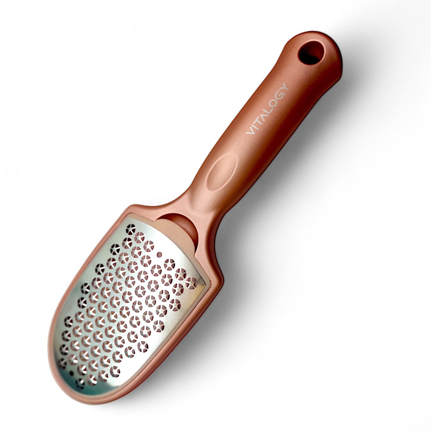 Callus Remover for Feet | Double-sided Foot Scrubber with Removable Plate and Container for Dead Skin | Rose Gold With Dander Collection Cavity