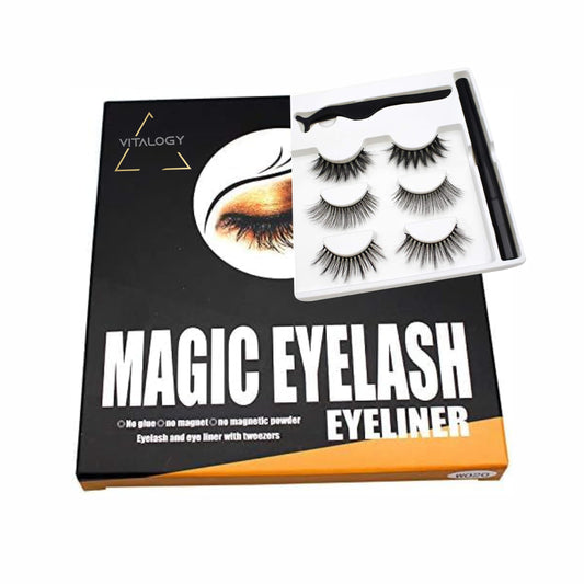 Magnetic Eyelashes for Women - 3 Pairs REUSABLE Eyelashes with Tweezer Lash Applicator and Black Eyeliner